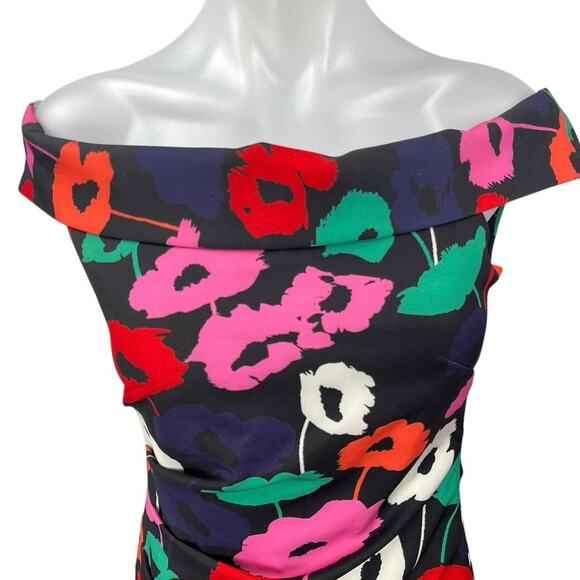 NEW Milly Ally Poppy Multicolor Floral Off The Shoulder Ruched Sheath Dress Sz 2 - Picture 9 of 12